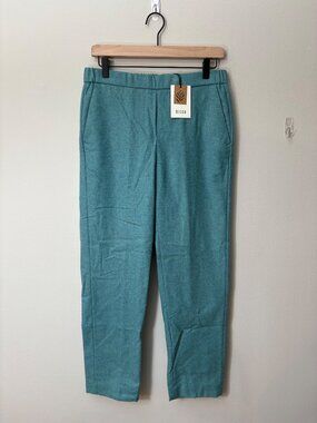 NEW Diega Pacifio Wool Blend Pull-On Teal High-Rise Staright-Leg Trousers Pants